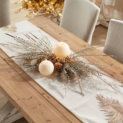Beaded Glitter Fern Artificial Christmas Spray - 34.5" - Gold - Set of 2