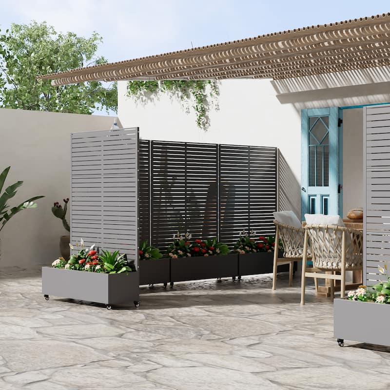 Metal Movable Planter Box with Trellis Privacy Screen Planter Box with Lockable Wheels - 72"x47"