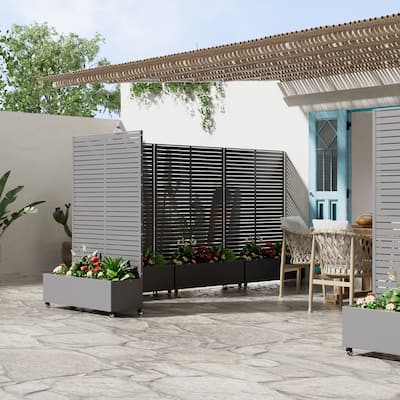 Metal Movable Planter Box with Trellis Privacy Screen Planter Box with Lockable Wheels - 72"x47"