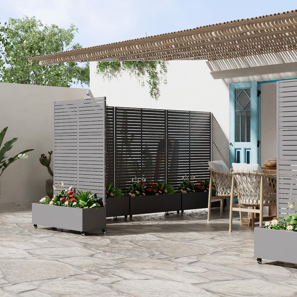 Metal Movable Planter Box with Trellis Privacy Screen Planter Box with Lockable Wheels - 72"x47"
