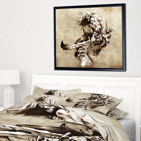 Designart Warrior Fighting Tattoo Art Abstract Portrait Framed Canvas Print Overstock 18953049