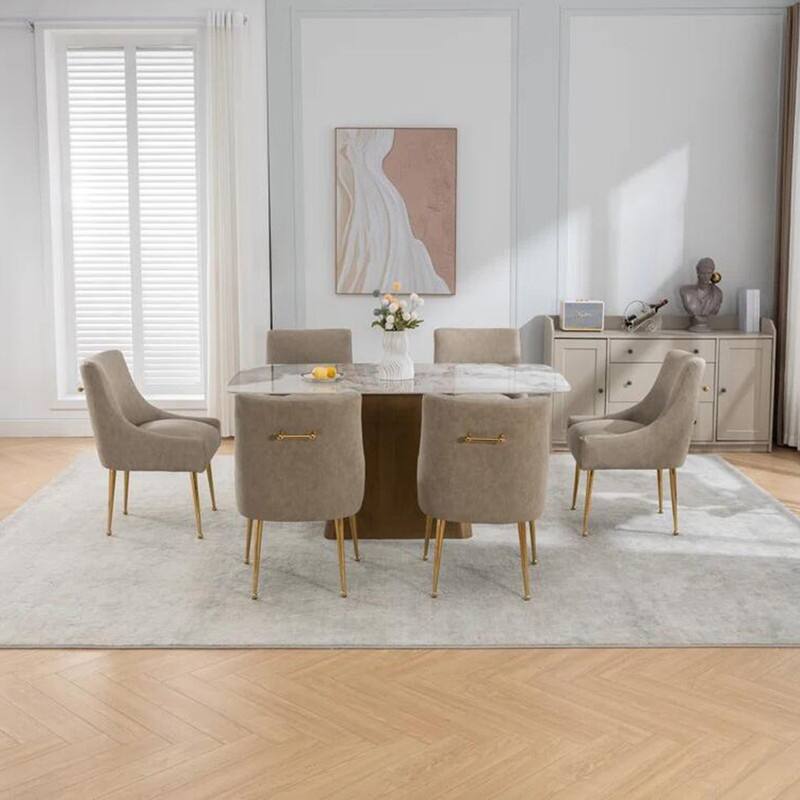 SEYNAR Modern Glam PU Leather Dining Chair or Vanity Chair Set of 6 with Rear Handle