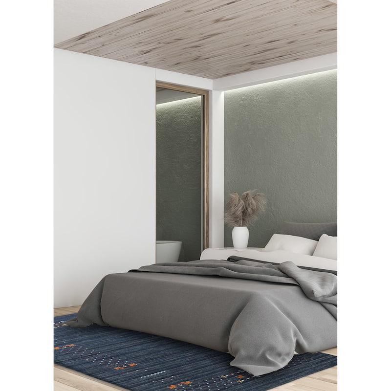 ECARPETGALLERY Hand Loomed Kashkuli Gabbeh Dark Navy Wool Rug - 4'10 x 7'9