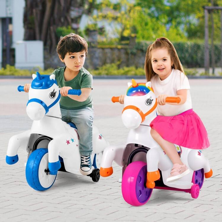 Kids 12V Unicorn Ride-On Toy with Training Wheels Fun and Safe Horse Riding Mode - 27” L x 15” W x 22.5” H
