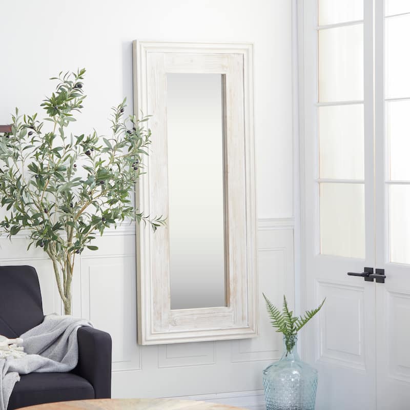 Wood Wall Mirror - White - Roche River Decor - 2"W x 26"L x 59"H