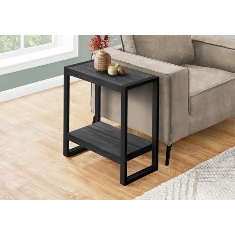 24" Modern Black End Table with Shelf Rectangular Wood Top and Metal Frame for Living Room - 23.75”H x 23.75”L x 12”W