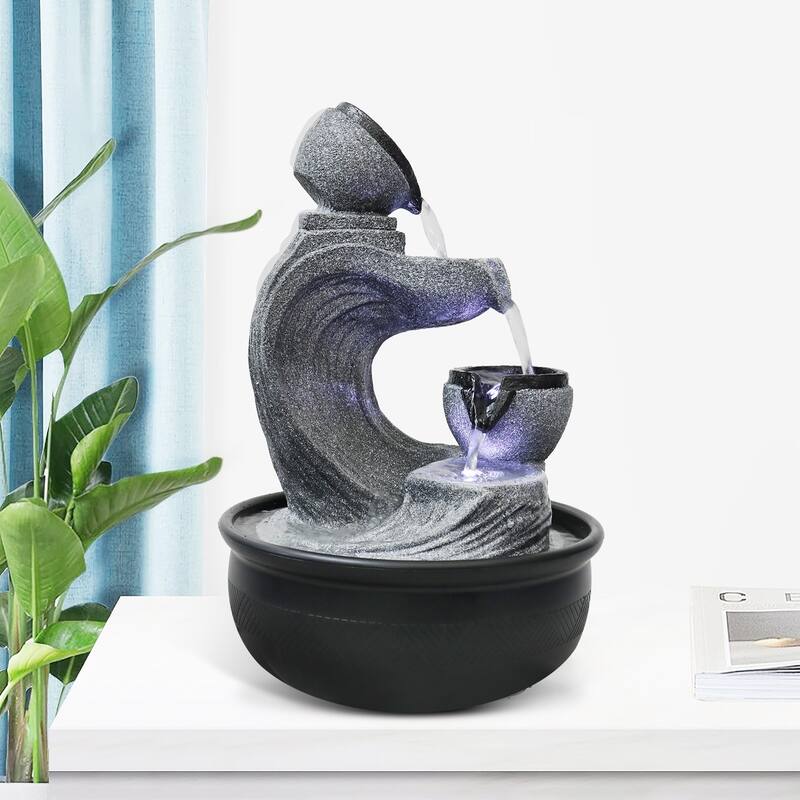 15.7"H Indoor Relaxation Tabletop Water Fountain Feature Desktop Waterfall Fountains