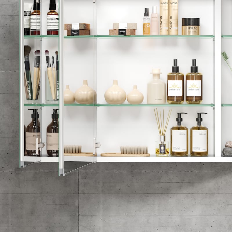36x26 inch Aluminum Bathroom Medicine Cabinet Adjustable Glass Shelves Waterproof,Rust-Resist Recess,Surface Mount Installation