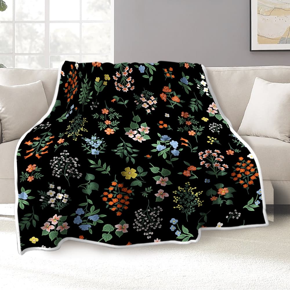 Vintage Floral Blanket，Wildflower Flannel Fleece Throw Blanket for Couch Sofa Bed