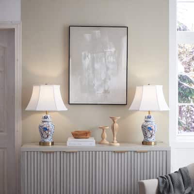 23.7" Ceramic Dimmable Table Lamp Set With USB Ports & Type C - Set of 2