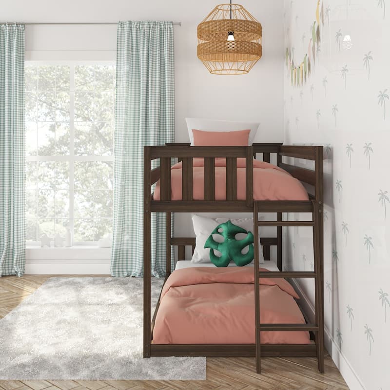 Max and Lily Twin over Twin Low Bunk Bed with Ladder on End