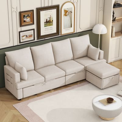 Modern 6-Seater Sofa with Memory Foam Cushions, High Backrest, and Multi-Functional Storage.