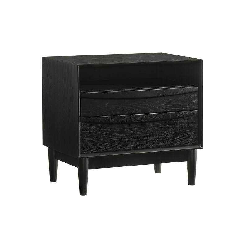 2 Drawer Nightstand Wood Side Table Black Finish Bedroom Storage Organizer
