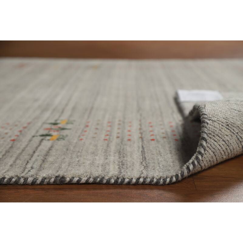 Gabbeh Indian Rug Hand-Knotted Oriental Grey Wool Carpet - 5'1" x 7'8"