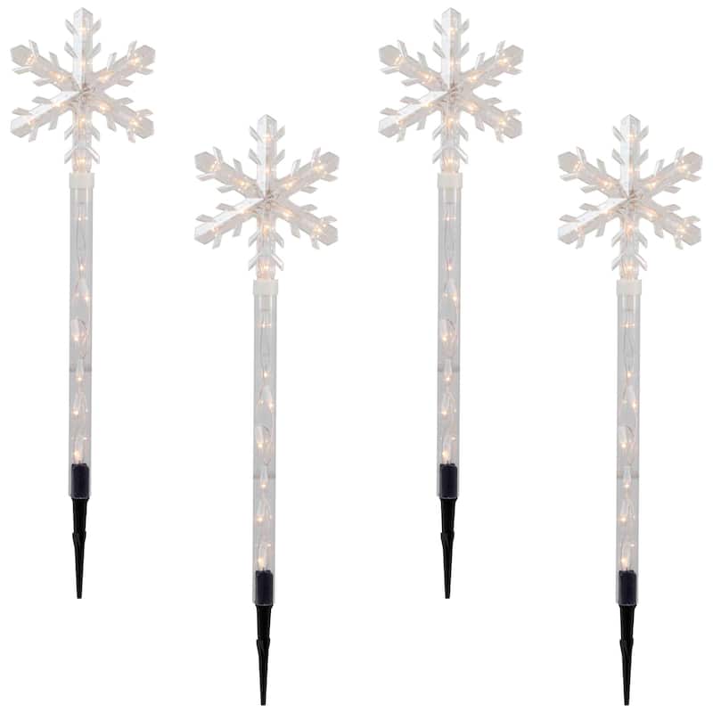 4ct Snowflakes Christmas Pathway Marker Lawn Stakes - Clear Lights