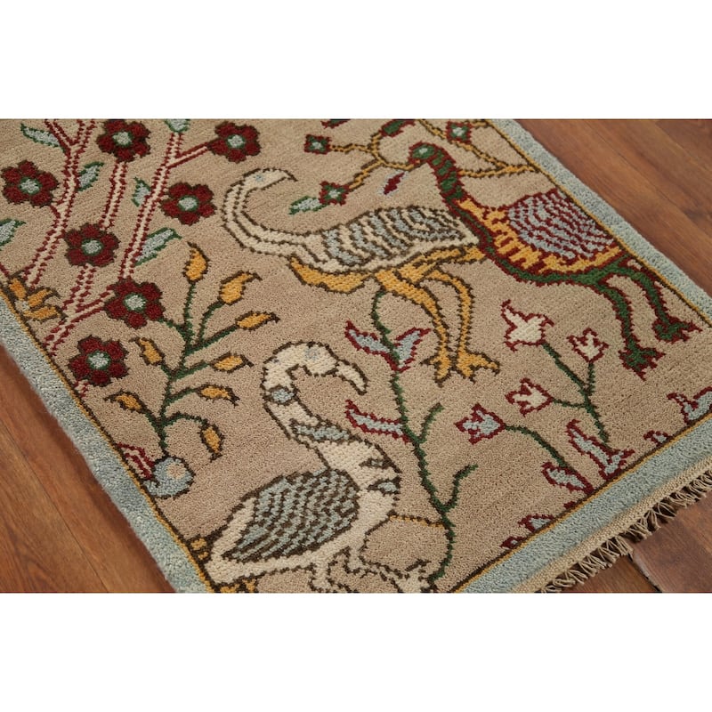 Animals Design Ziegler Indian Accent Rug Handmade Wool Carpet - 2'7"x 6'0"