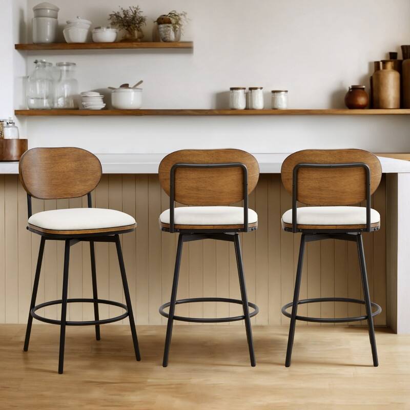 Spruce & Spring Megan Swivel Counter Bar Stool with Metal Legs - Set of 3 - Cream