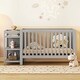 preview thumbnail 2 of 7, Gray Convertible Crib/Full Solid Wood Bed with Changing Table, Adjustable Height, Nursery Bed