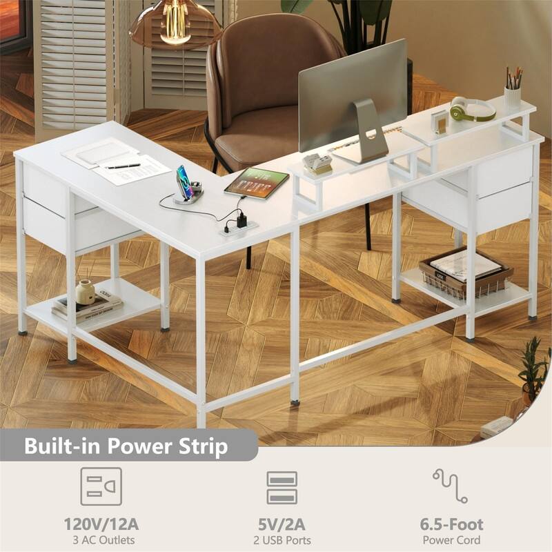 L Shaped Computer Desk Desk with 4 Adjustable Storage