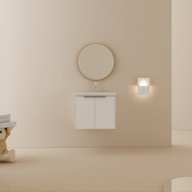 Wall Mounted Bathroom Vanity with Ceramic Basin, Soft Closing Doors, and Metal Handles for Modern Bathroom Storage