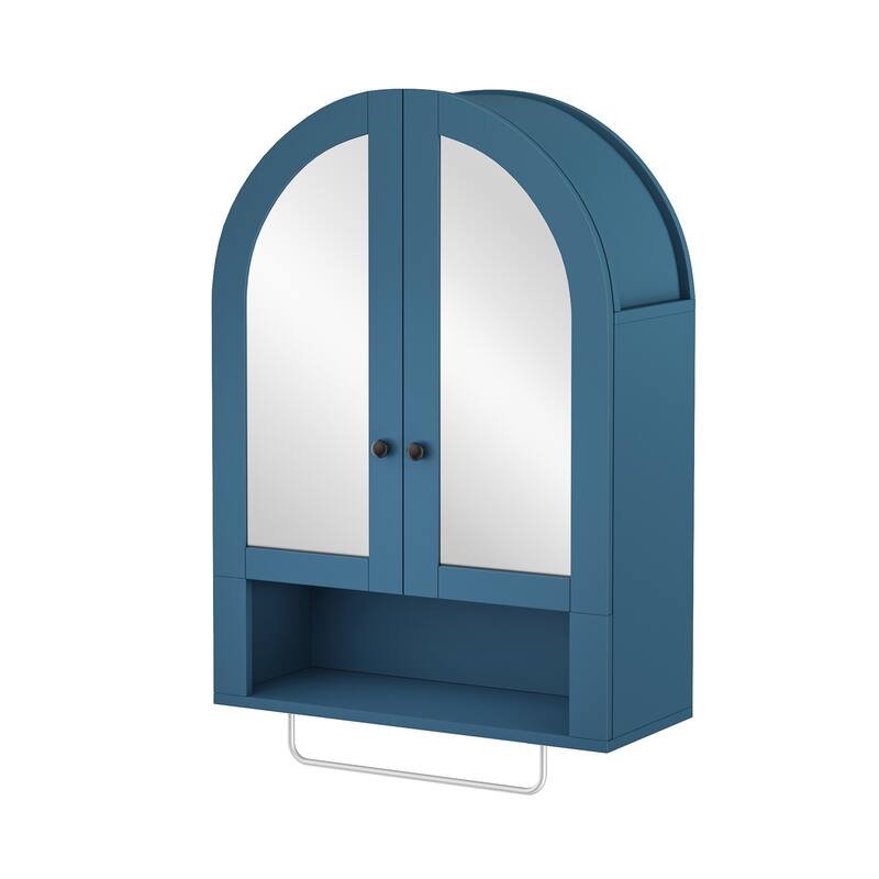 Wall Mounted Arched Cabinet with Mirrored Doors and Adjustable Shelves for Laundry Room, Bathroom, Kitchen
