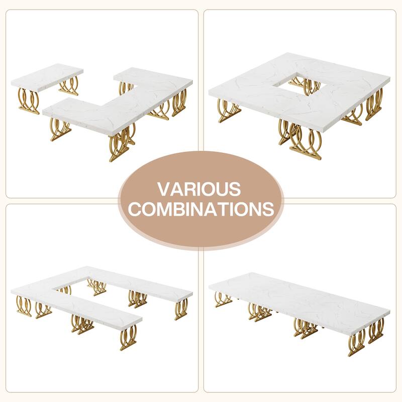 5FT Conference Table, Modern Meeting Table with Gold Metal Farme, White and Gold - 63" L x 31.5" W x 29.5" H