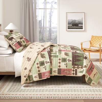 Premium Wildlife Patchwork Microfiber Quilt Set With Shams