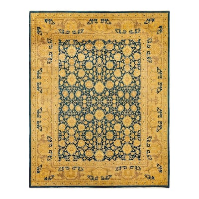 Overton Hand Knotted Wool Vintage Inspired Traditional Mogul Blue Area Rug - 8' 4" x 10' 7"