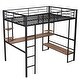 preview thumbnail 9 of 10, Full Size Loft Bed with Long Desk and Shelves in Black Metal & MDF