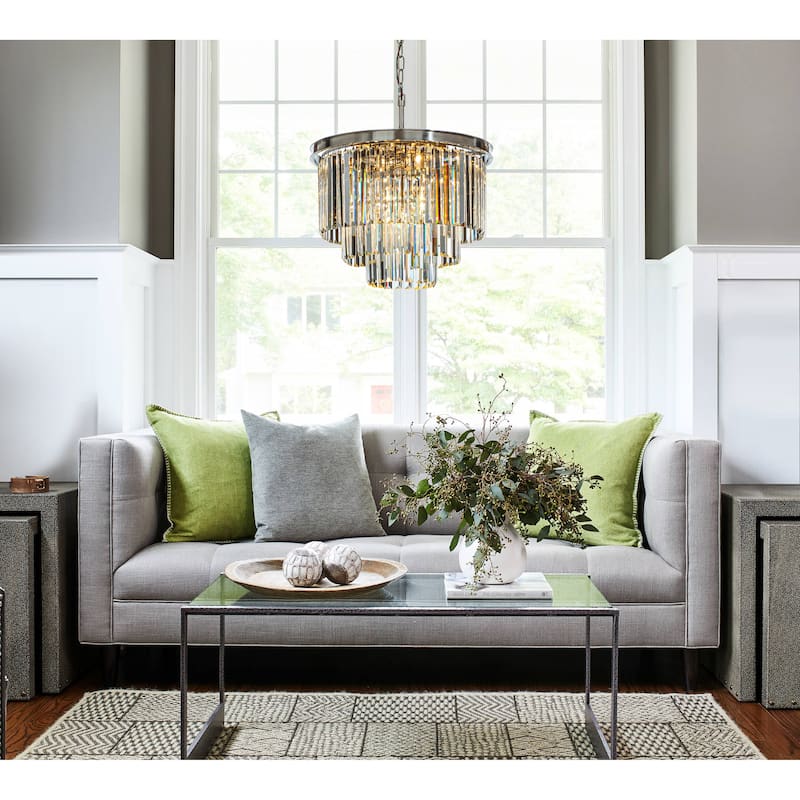 6-Lights Mid-Century Modern 3-Tier Round Fringe Crystal Chandelier