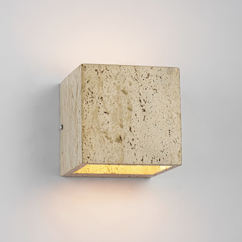 1-Light 5" Retro Yellow Square Cave Stone LED Flush Mount Wall Light for Staircase/Bedroom - 4.7 in. W x 4.7 in. H x 4.7 in. D