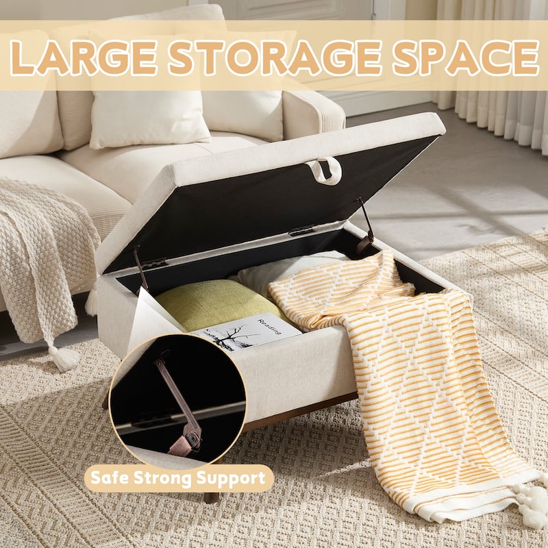 Mid-century Modern Square Coffee Table, Storage Ottoman with Flip Top, Shoe Bench with Hidden Storage Compartment - Beige