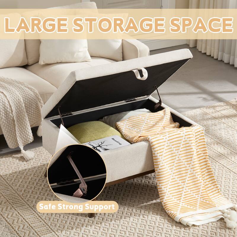 Mid-century modern square coffee table storage bench, assembled, suitable for living room