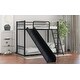 preview thumbnail 13 of 15, Twin over Twin Metal Bunk Bed with Inclined Ladder, Slide, Railings and Head&Footboards, White