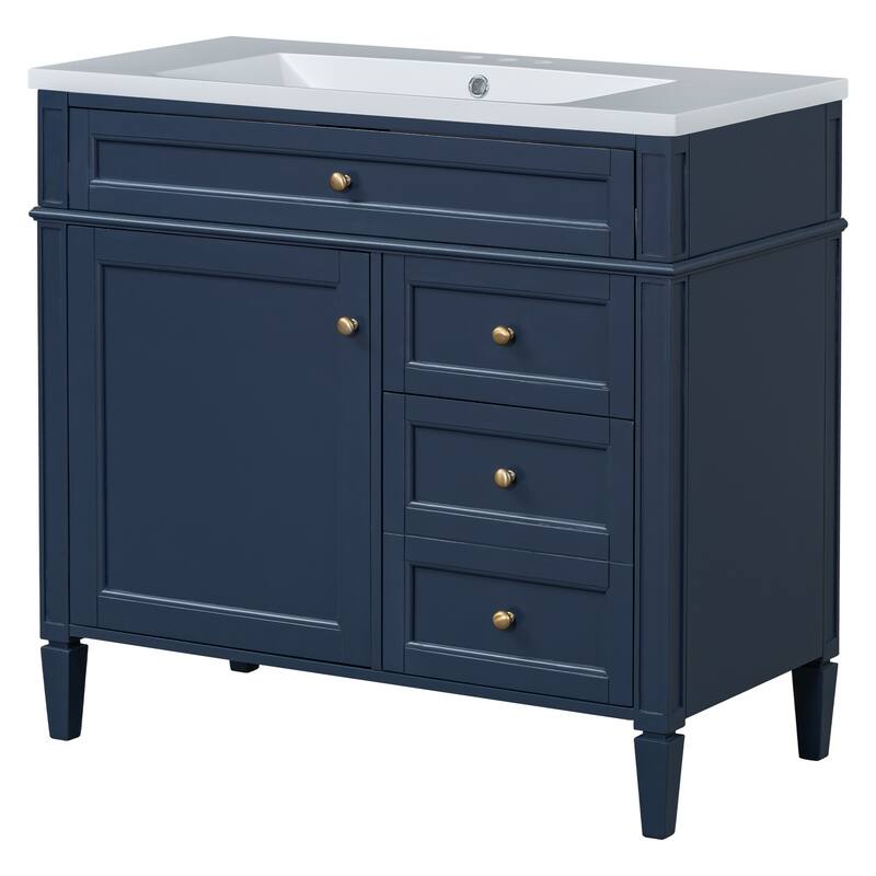 GDFStudio - Riviera Modern Bathroom Vanity with Resin Sink, Tip-Out Drawer and Adjustable Storage - 36'W
