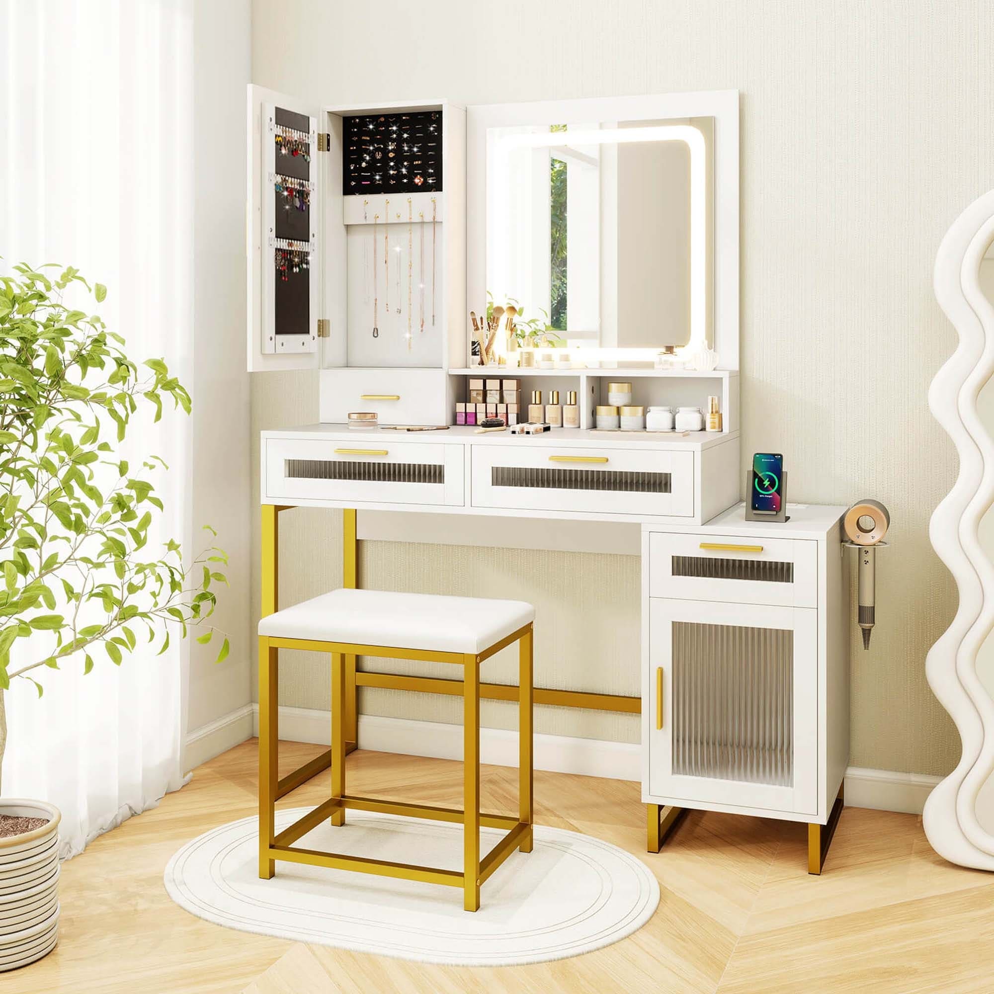 Costway Modern Vanity Set with Mirror and Lights 3 Lighting Modes See Details