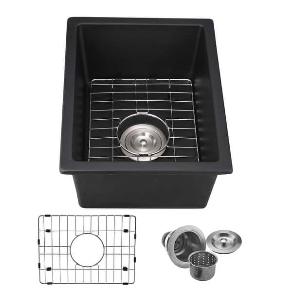 KADORER 13"x15" Drop-In Bar Sink – Single Bowl, 18 Gauge Stainless Steel, Black Nano Finish, With Basket Strainer, 9" Deep