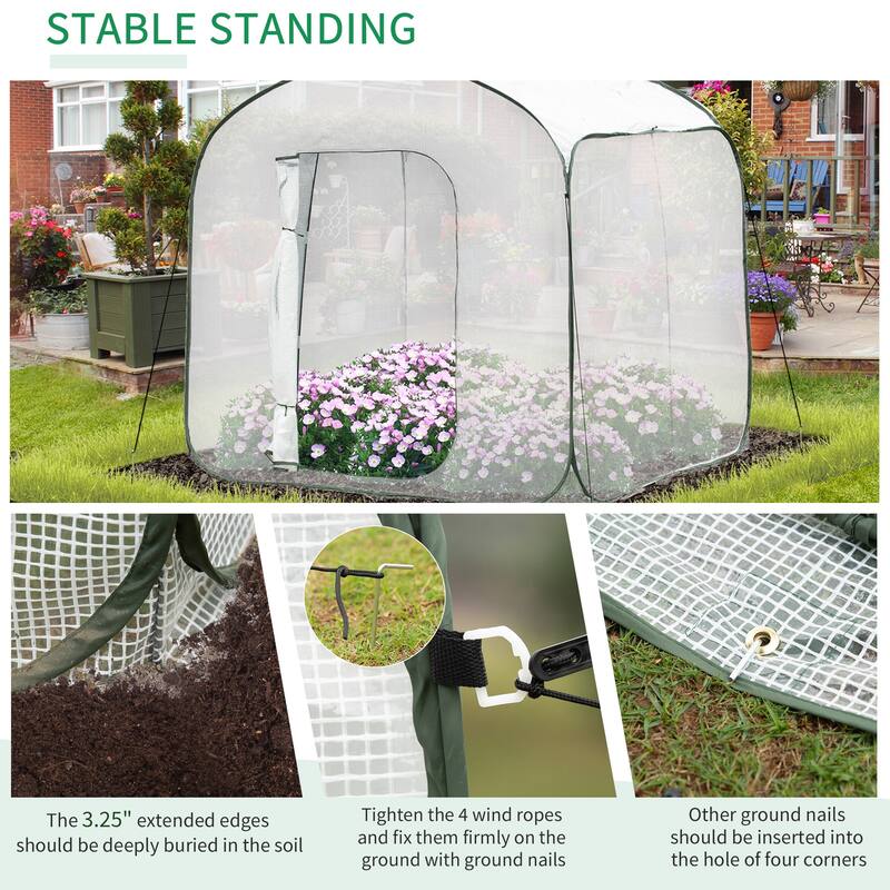 Outsunny 7' x 7' x 6' Garden Portable Greenhouse for Outdoors with Side Door & Portable Zipper Bag, Pop Up Greenhouse Tent