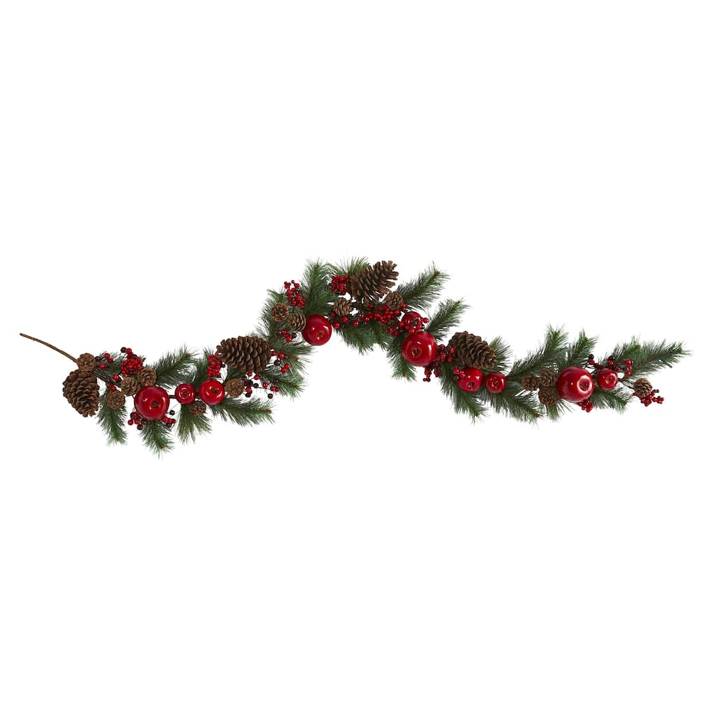 6’ x 12" Berry and Pinecone with Apple Artificial Christmas Garland, Unlit