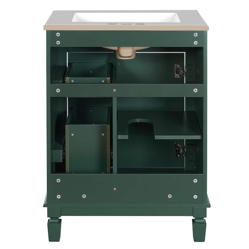 24" Bathroom Vanity with Ceramic Sink Bathroom Storage Cabinet with 2 Drawers and Adjustable Shelf