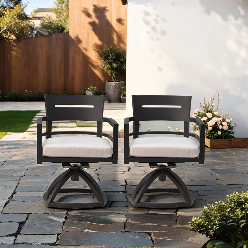 Outdoor Black Swivel Aluminum Chairs with Cushions (Set of 2)