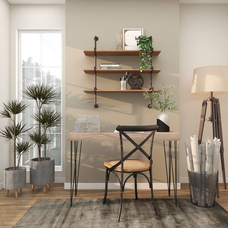 3 Level Wood Wall Shelf with Black Metal Brackets - Brown or Gray