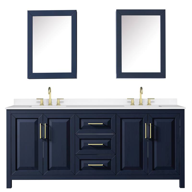 Daria 80-inch Double Vanity, 3 Hole Quartz Top, Med Cabinets