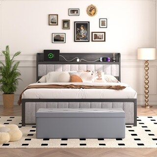 VECELO Queen Size Bedroom Set, 2-Pieces Bed Frame with Charging Station ...