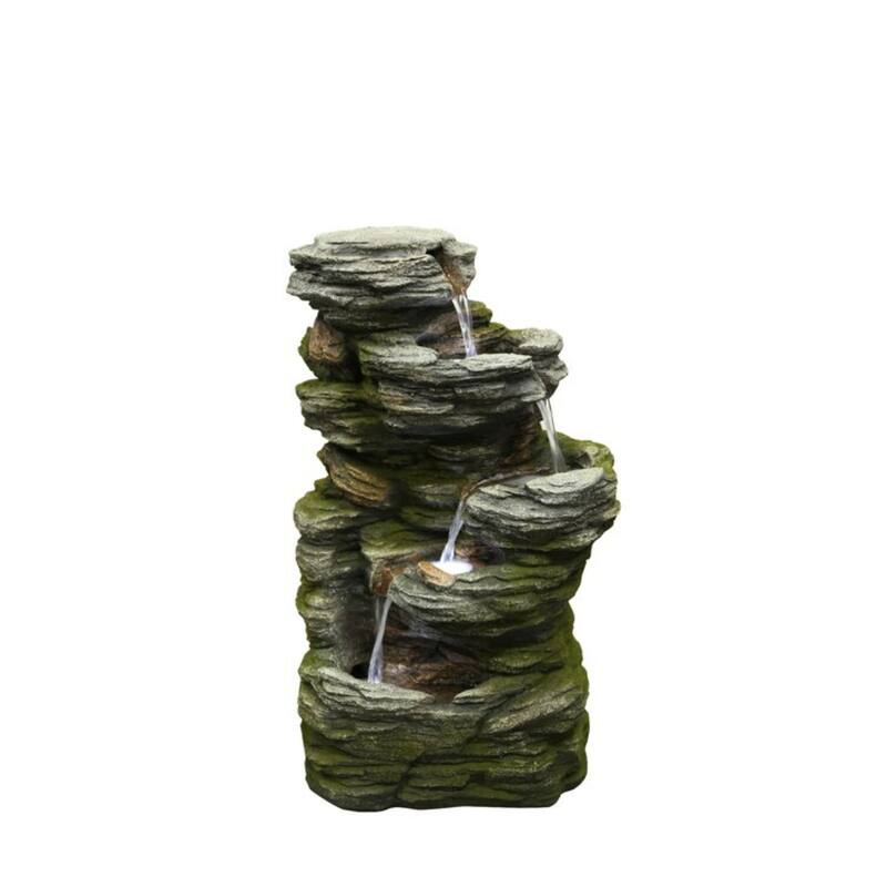 24" LED Lighted Gray Multilevel Stone Tabletop Fountain