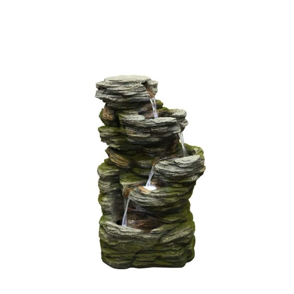 24" LED Lighted Gray Multilevel Stone Tabletop Fountain