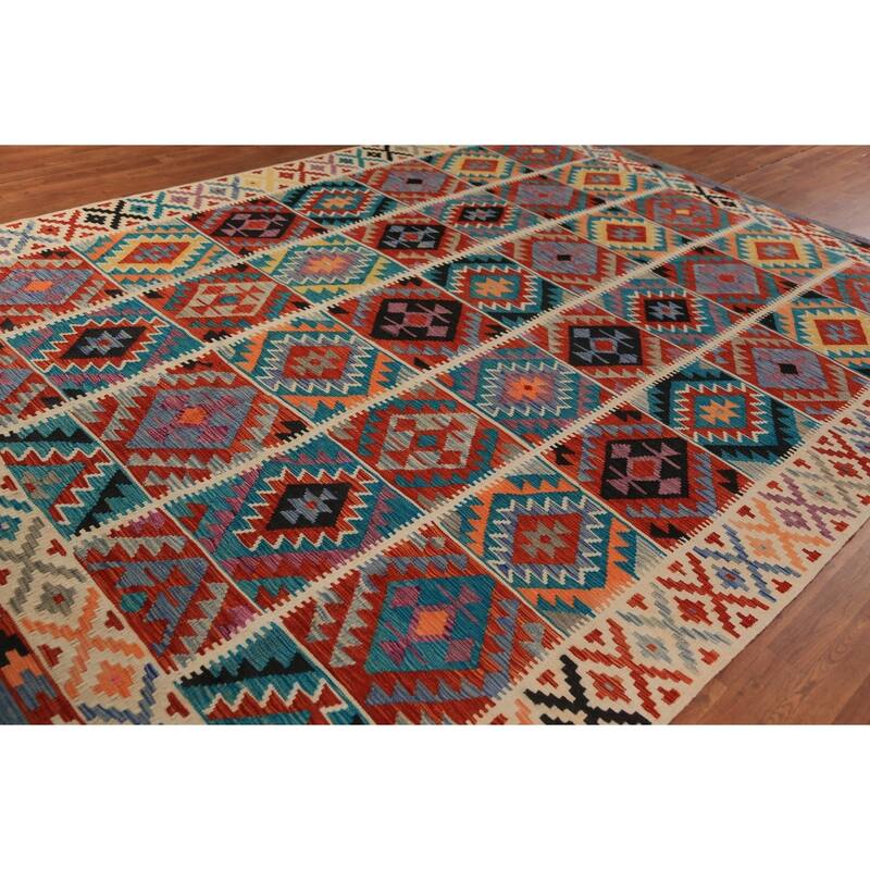 Southwestern / Geometric Kilim Oriental Area Rug Flatweave Wool Carpet - 8'7"x 11'5"