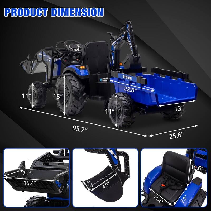 24V 3 in 1 Ride on Tractor, Excavator & Bulldozer