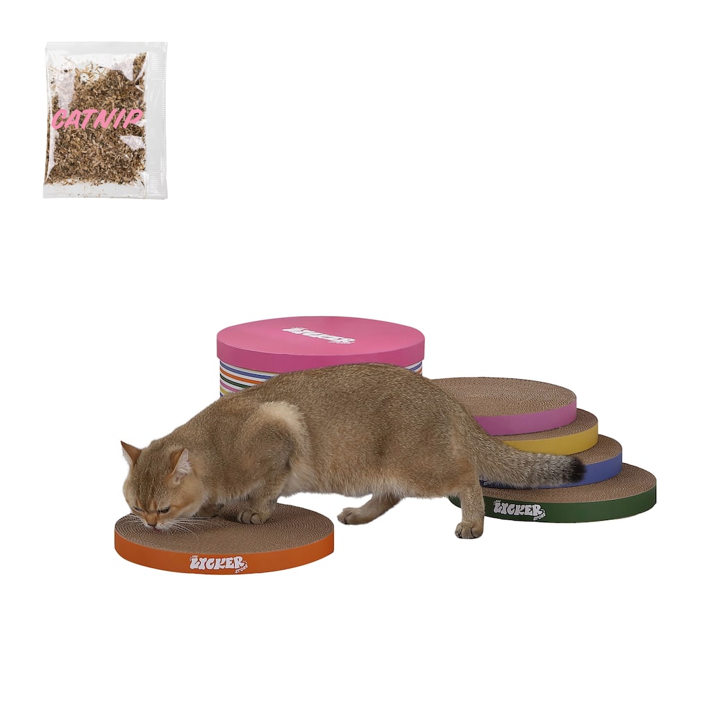 Kate 12" Modern Patterned Cardboard Reversible Cat Scratcher Pad in Box with Catnip, (5-Pack)