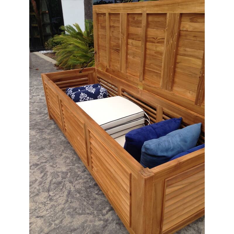 Chic Teak Manhattan Pool and Deck Storage Teak Wood Cushion Box